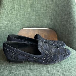 Donald J. Pliner Women’s crystal Black Studded blue suede  Loafers shoes size 11
